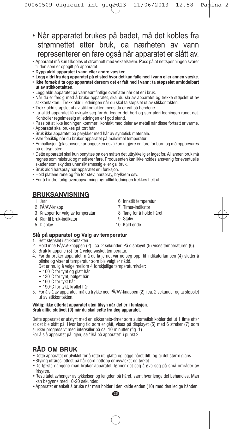 Bruksanvisning, Råd om bruk | VALERA DIGICURL User Manual | Page 24 / 74