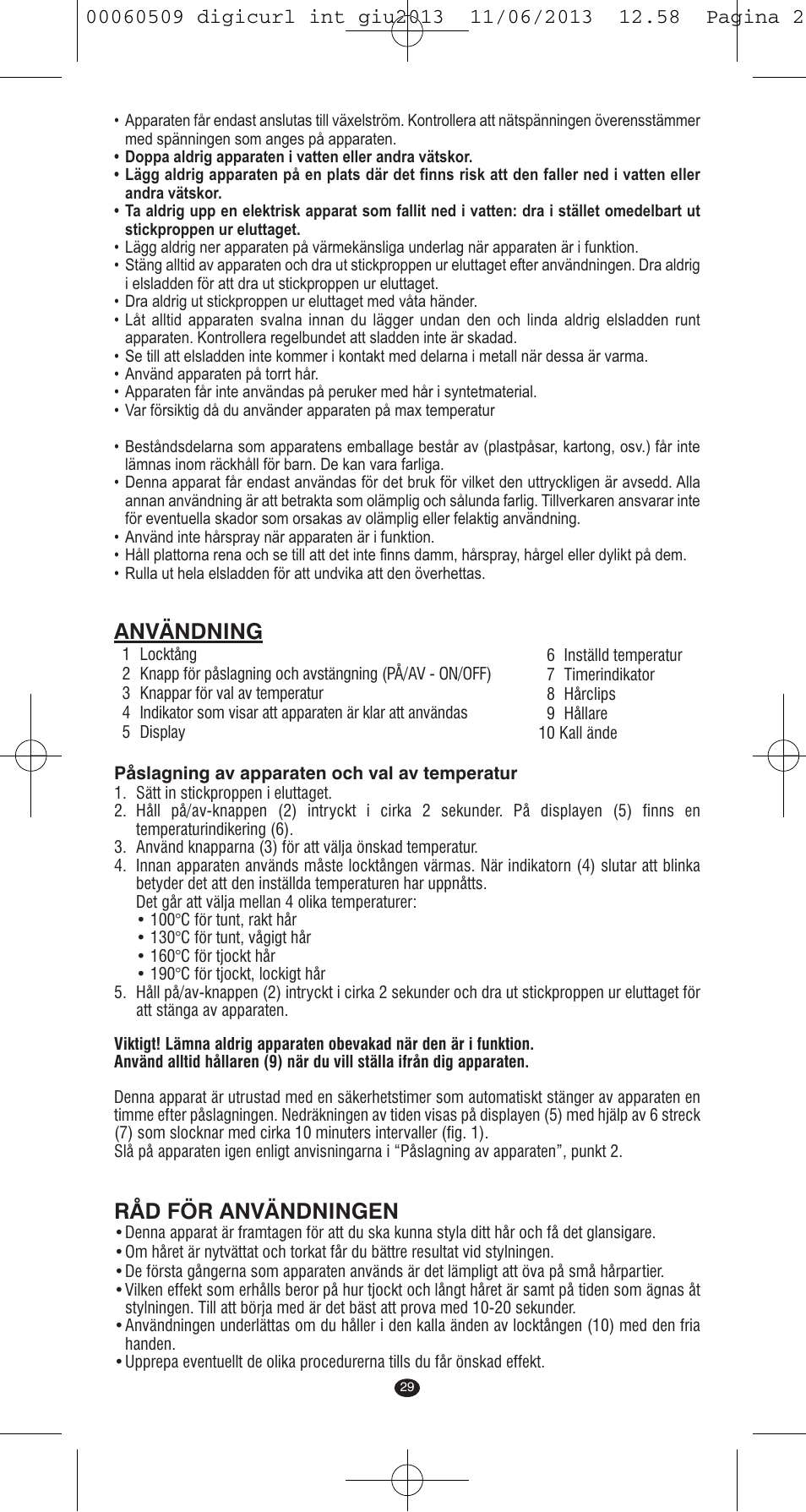 Användning, Råd för användningen | VALERA DIGICURL User Manual | Page 27 / 74