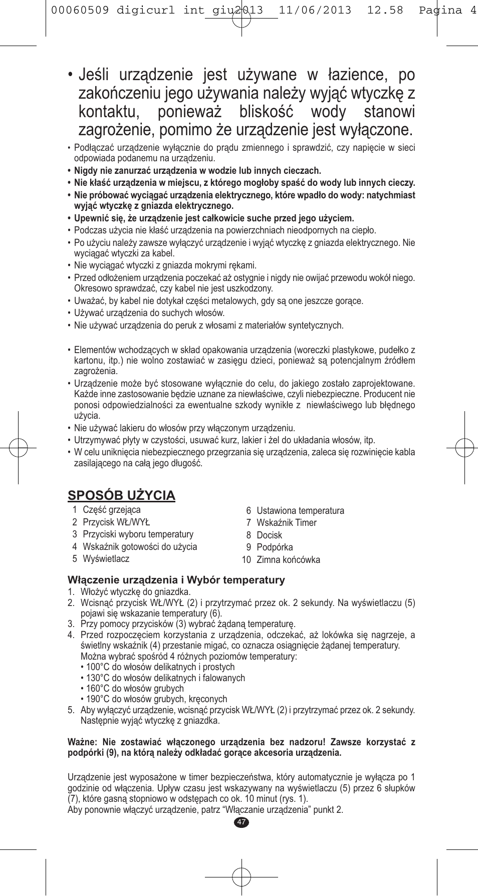 Sposób użycia | VALERA DIGICURL User Manual | Page 45 / 74
