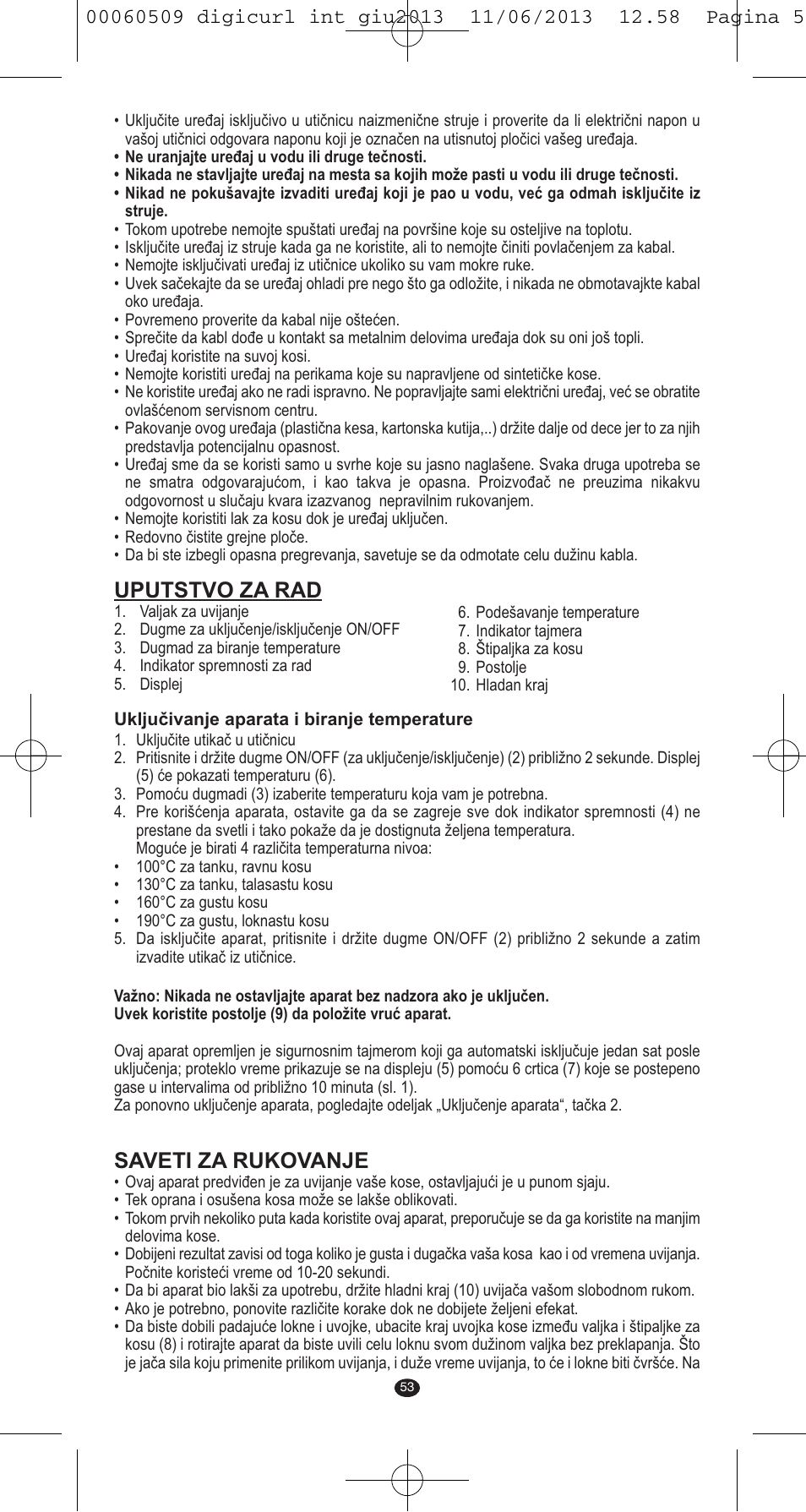 Uputstvo za rad, Saveti za rukovanje | VALERA DIGICURL User Manual | Page 51 / 74
