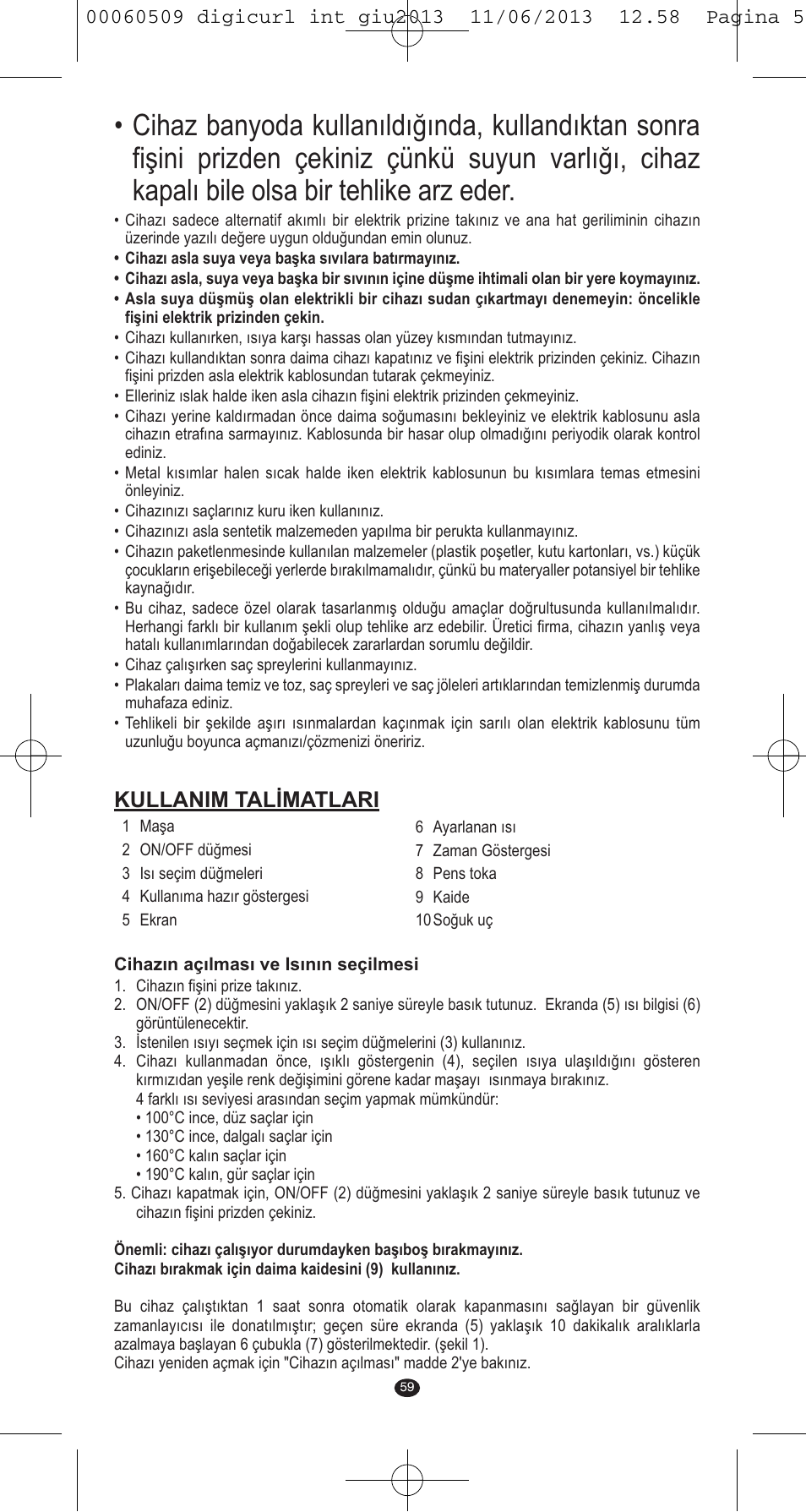 Kullanim talimatlari | VALERA DIGICURL User Manual | Page 57 / 74