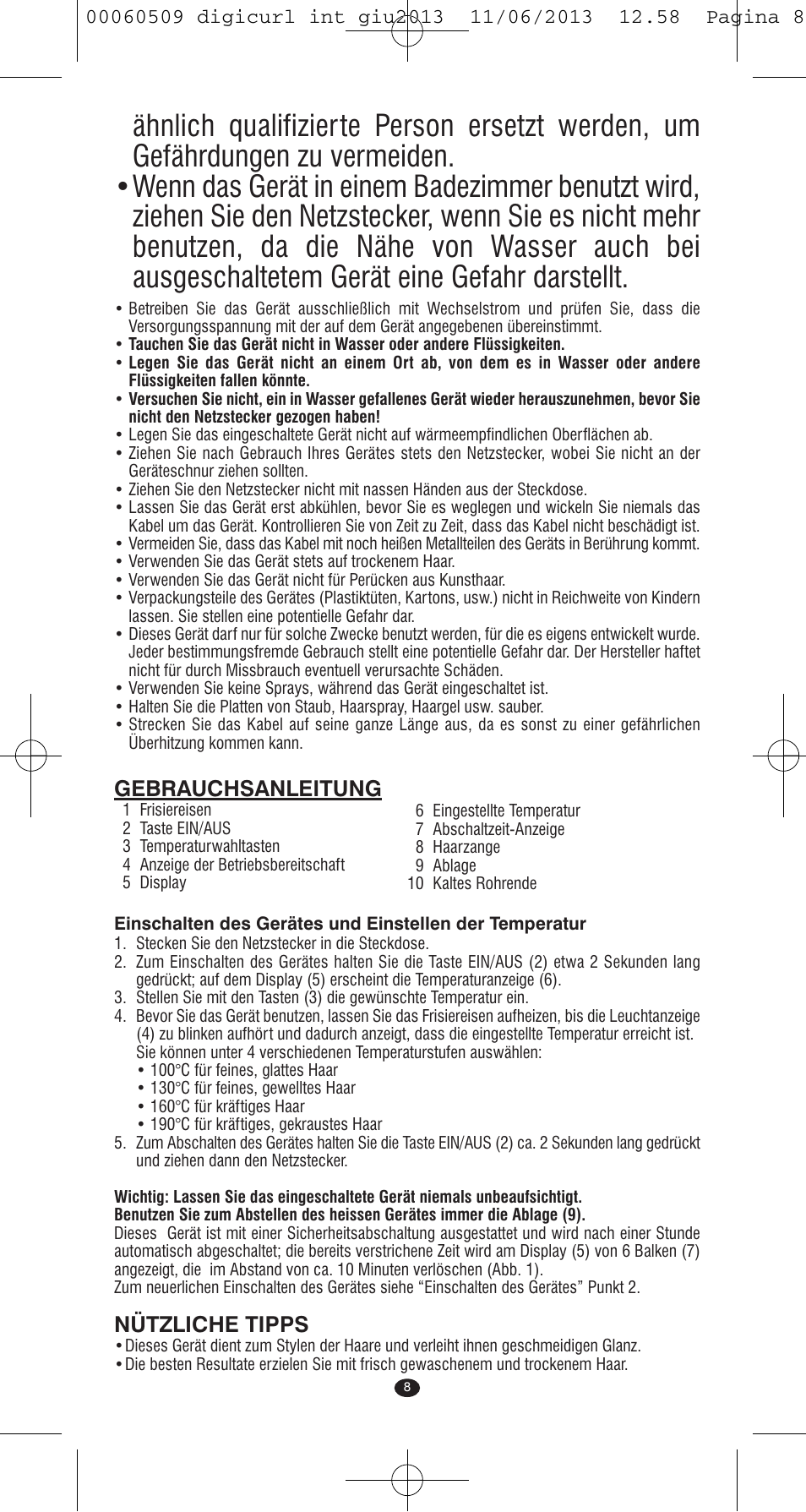 Gebrauchsanleitung, Nützliche tipps | VALERA DIGICURL User Manual | Page 6 / 74
