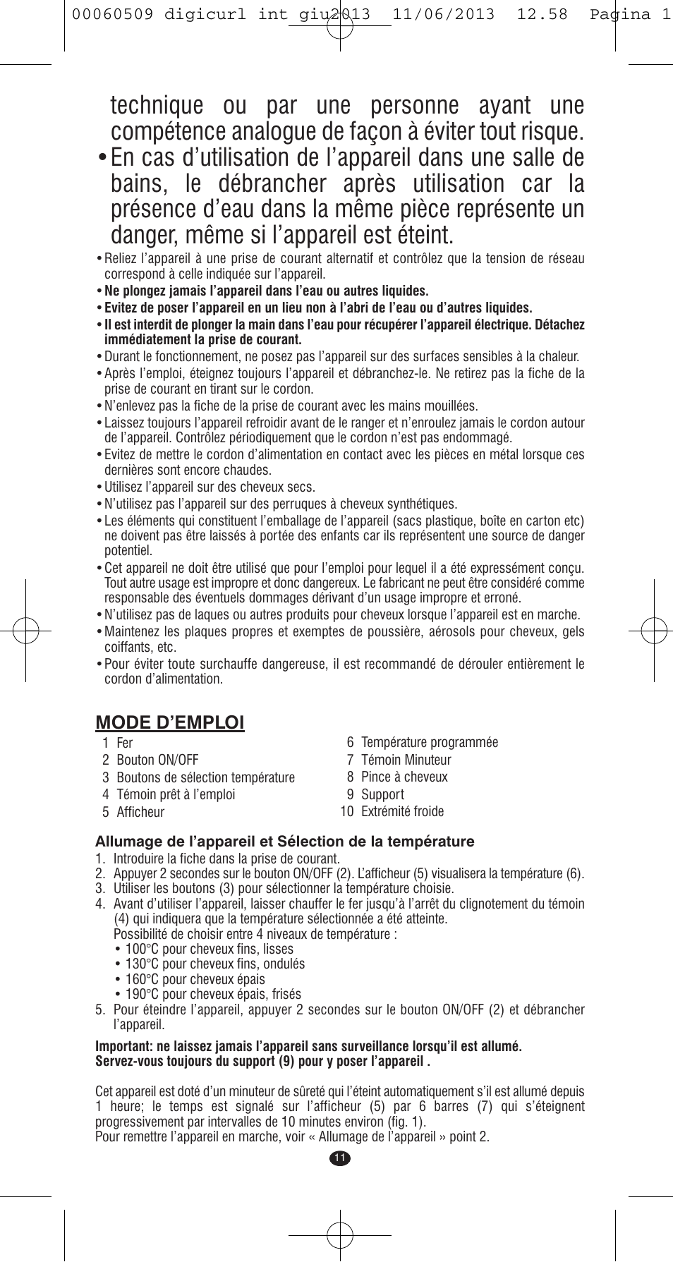 Mode d’emploi | VALERA DIGICURL User Manual | Page 9 / 74