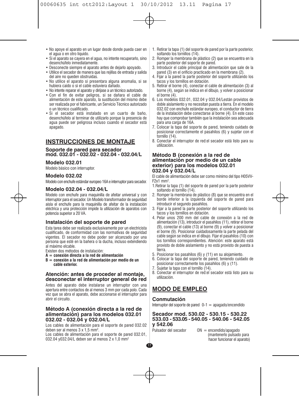 Instrucciones de montaje, Modo de empleo | VALERA ACTION SUPER PLUS 1600 SHAVER User Manual | Page 15 / 38
