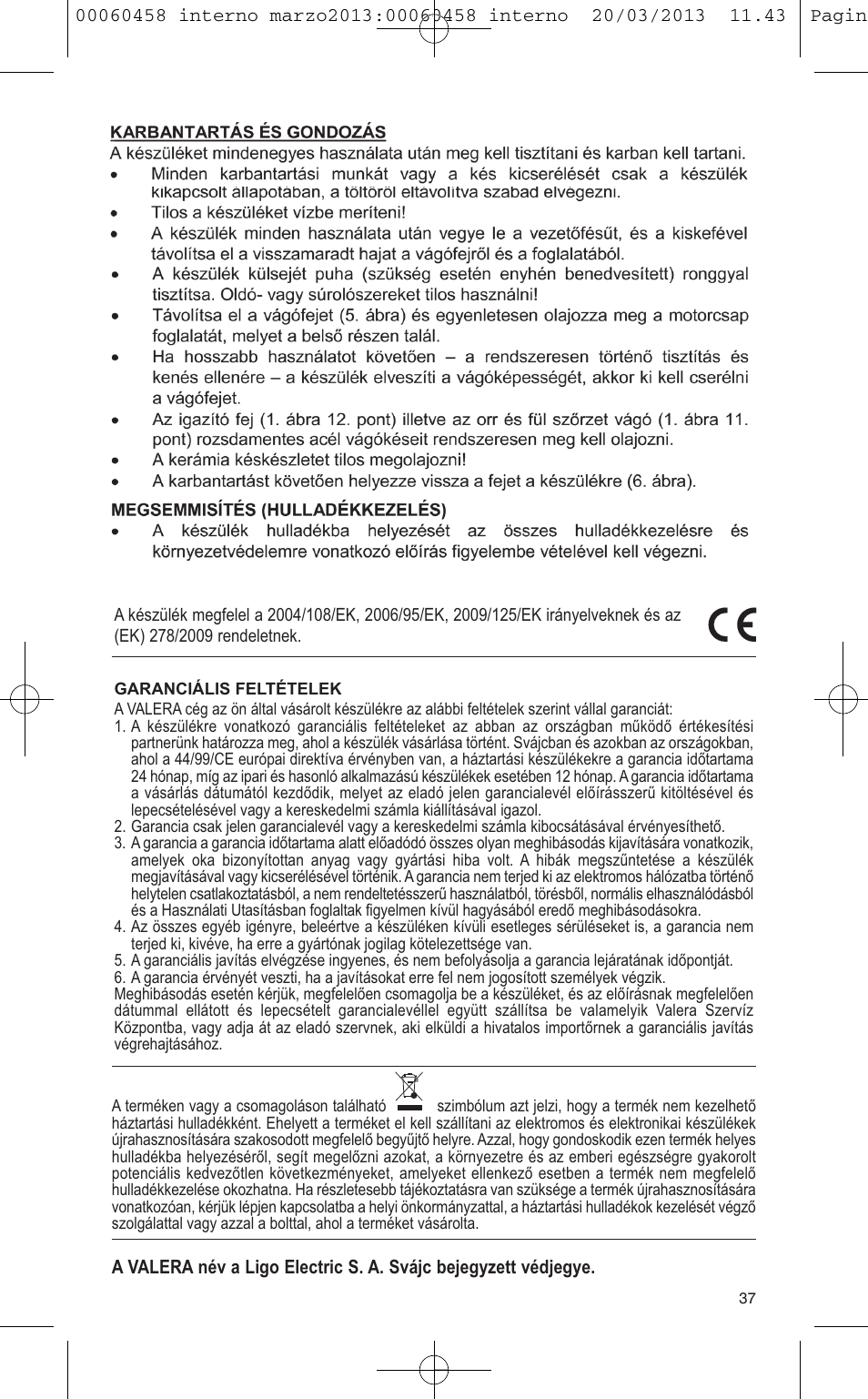 VALERA CONTOUR X CERAMIC User Manual | Page 33 / 74