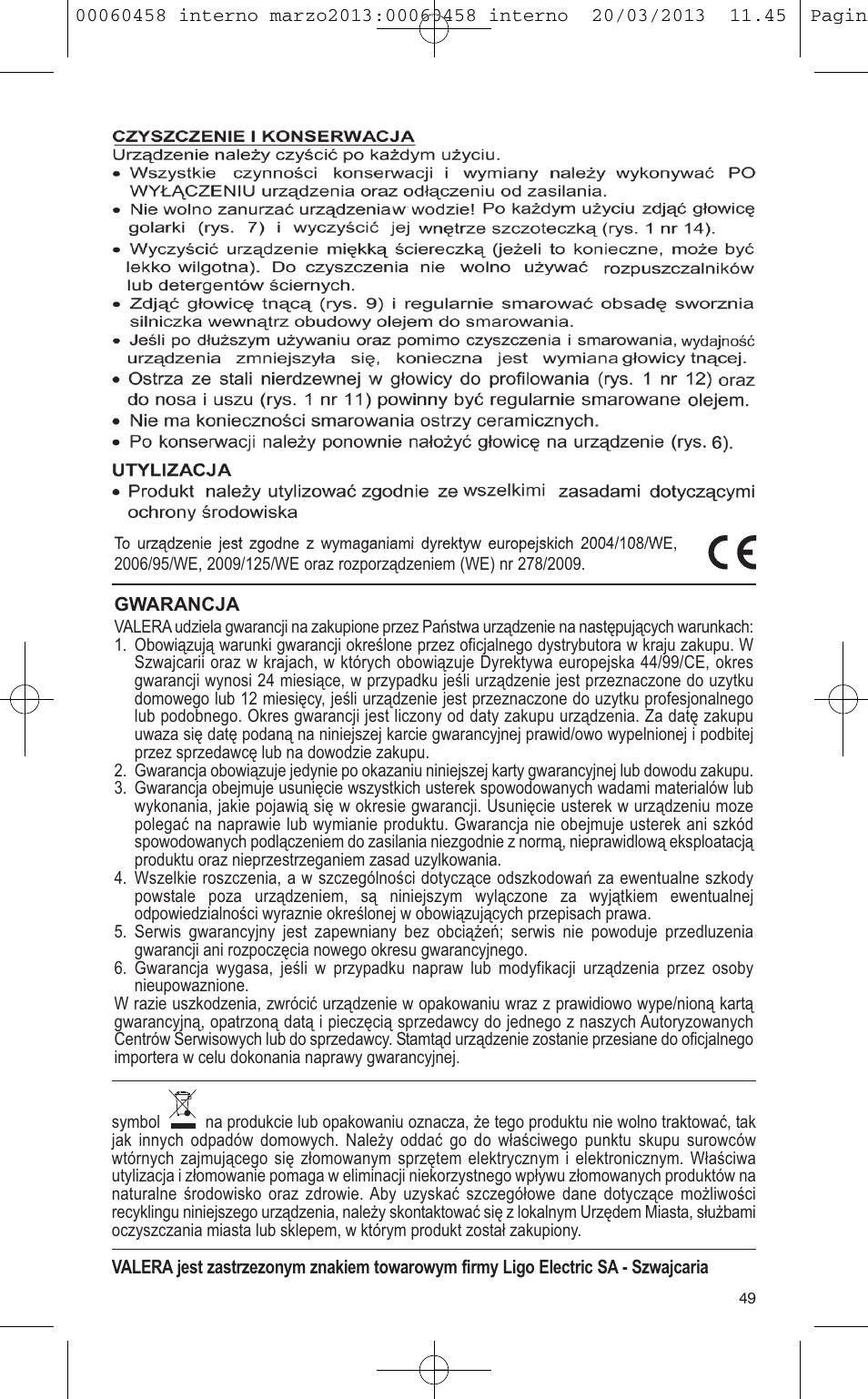 VALERA CONTOUR X CERAMIC User Manual | Page 45 / 74