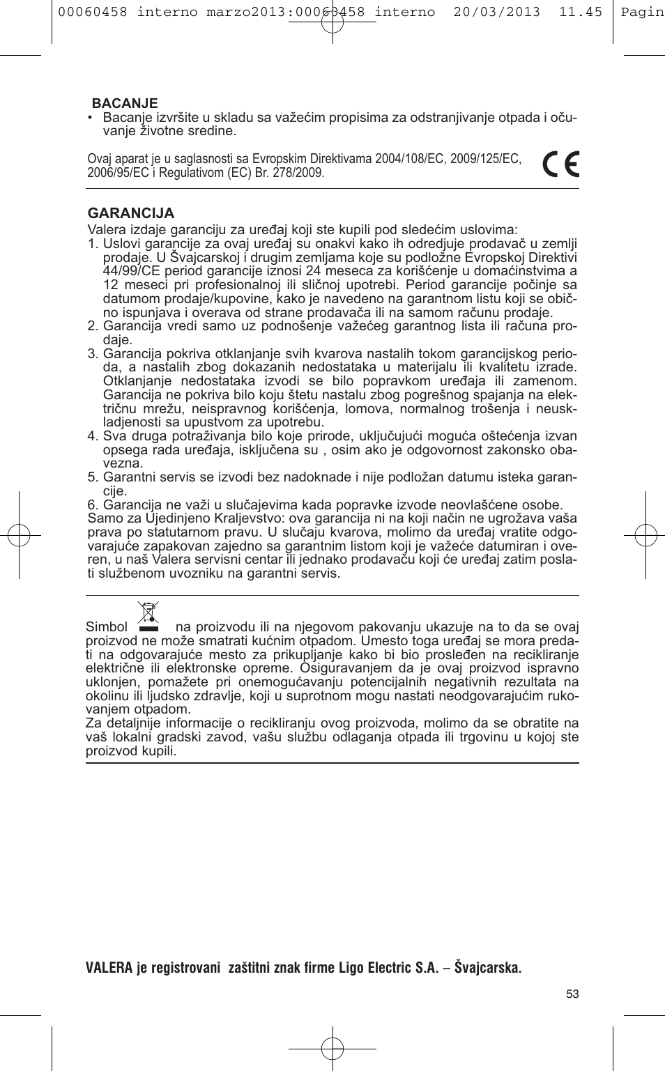 VALERA CONTOUR X CERAMIC User Manual | Page 49 / 74