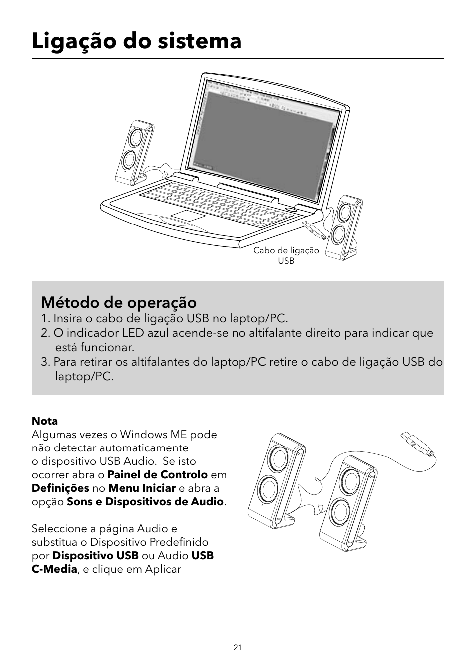 Ligação do sistema, Método de operação | Verbatim Portable USB Speaker System User Manual | Page 22 / 48