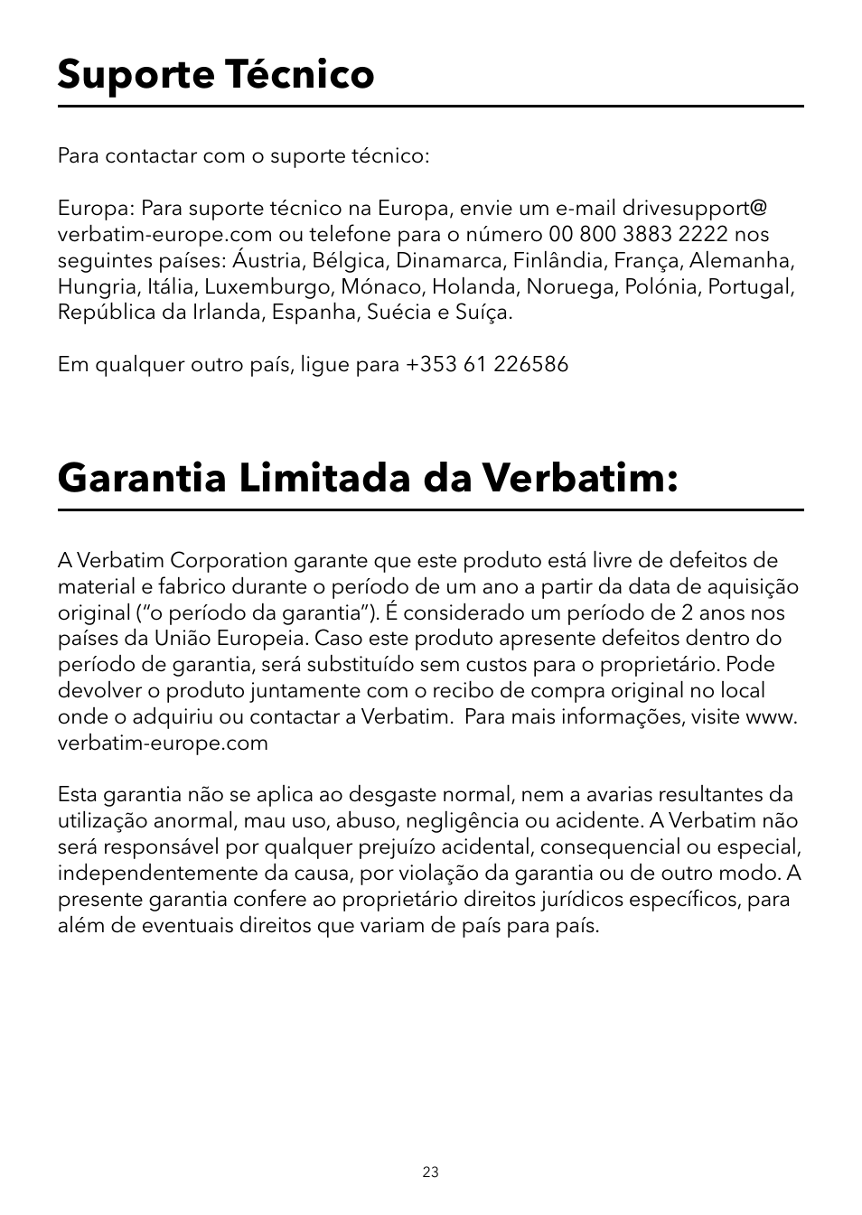 Garantia limitada da verbatim, Suporte técnico | Verbatim Portable USB Speaker System User Manual | Page 24 / 48