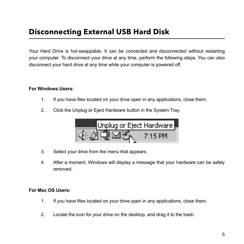 Disconnecting external usb hard disk | Verbatim External Hard Drive USB 2.0 2TB User Manual | Page 5 / 116