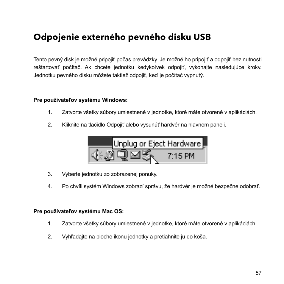 Odpojenie externého pevného disku usb | Verbatim External Hard Drive USB 2.0 2TB User Manual | Page 57 / 116