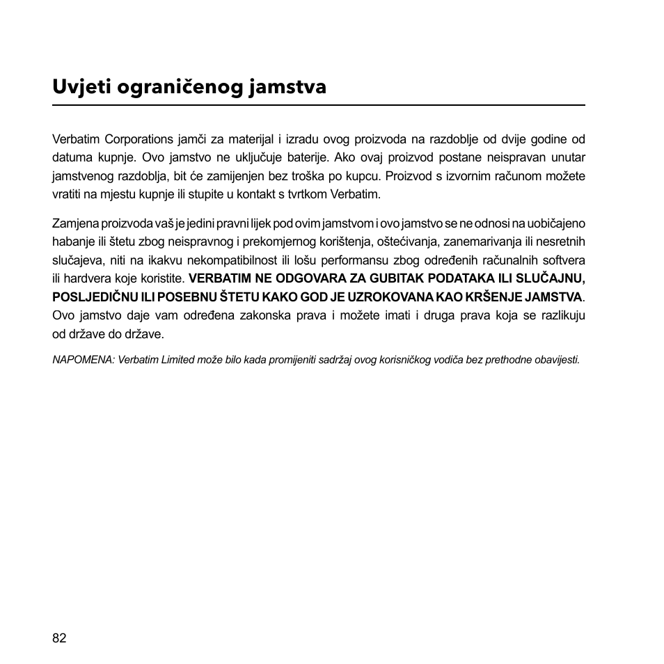 Uvjeti ograničenog jamstva | Verbatim External Hard Drive USB 2.0 2TB User Manual | Page 82 / 116