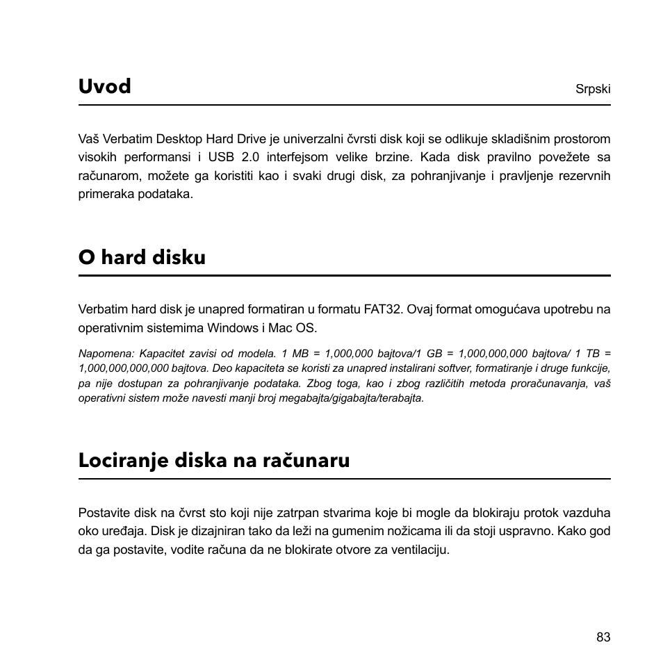 Uvod, O hard disku, Lociranje diska na računaru | Verbatim External Hard Drive USB 2.0 2TB User Manual | Page 83 / 116
