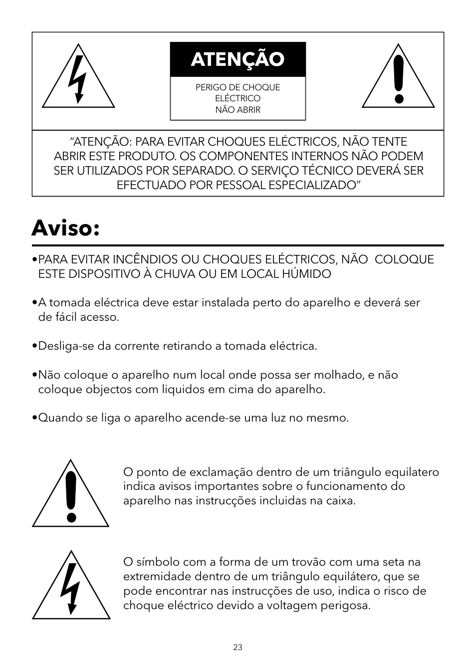 Aviso, Atenção | Verbatim 2.1 Multimedia Portable Speaker System User Manual | Page 24 / 48