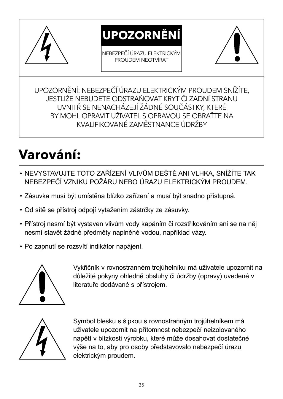 Varování, Upozornění | Verbatim 2.1 Multimedia Portable Speaker System User Manual | Page 36 / 48