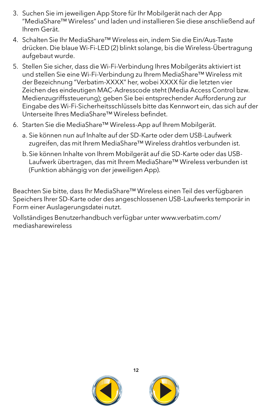 Verbatim MediaShare Wireless User Manual | Page 12 / 50