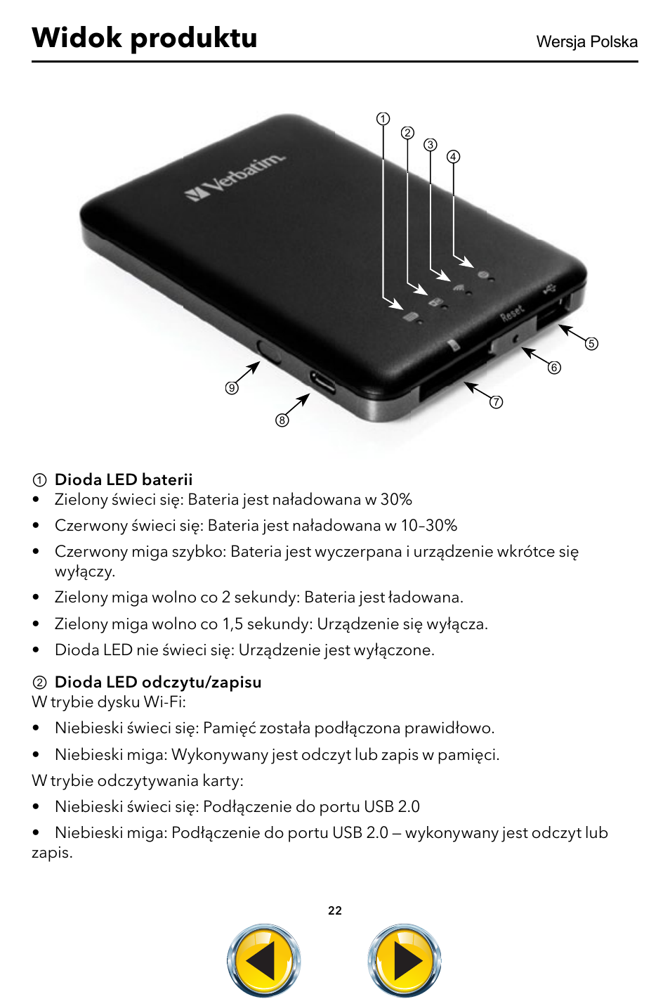 Wersja polska, Widok produktu | Verbatim MediaShare Wireless User Manual | Page 22 / 50