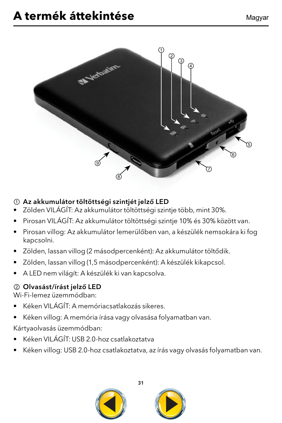 Magyar 31, A termék áttekintése | Verbatim MediaShare Wireless User Manual | Page 31 / 50