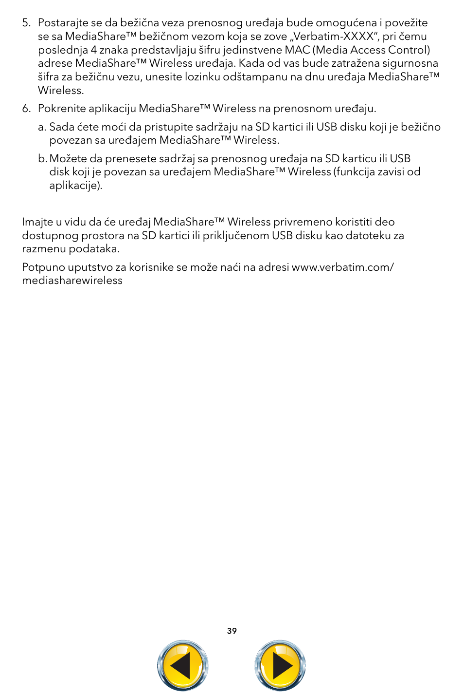 Verbatim MediaShare Wireless User Manual | Page 39 / 50