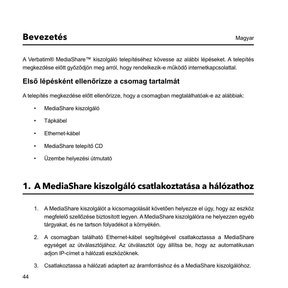 Bevezetés | Verbatim MediaShare Quick Start Guide User Manual | Page 44 / 64