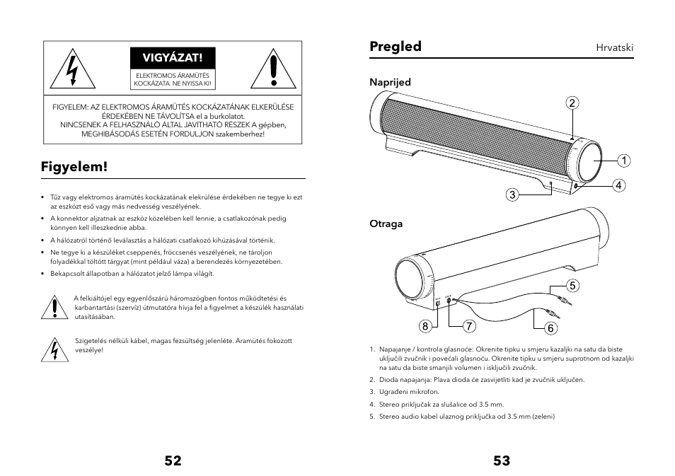 Figyelem, Pregled, Vigyázat | Verbatim Multimedia Audio Bar 2.1 Speaker System User Manual | Page 27 / 33