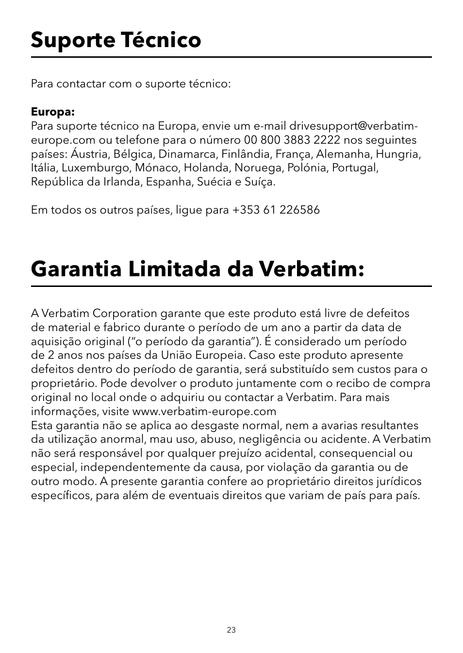 Garantia limitada da verbatim, Suporte técnico | Verbatim USB Speaker System User Manual | Page 24 / 48