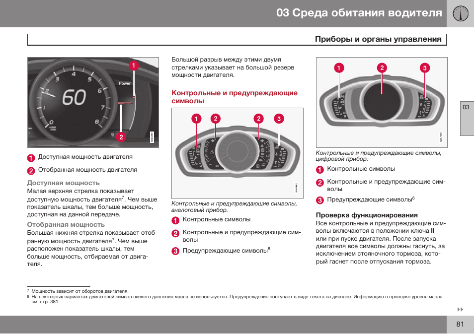 Контрольные и предупреждающие символы, Проверка функционирования | Volvo V40 Cross Country MY14 руководство по эксплуатации User Manual | Page 83 / 472