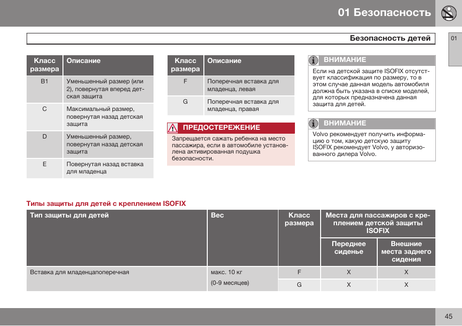 Типы защиты для детей с креплением isofix | Volvo XC90 MY14 руководство по эксплуатации User Manual | Page 47 / 340