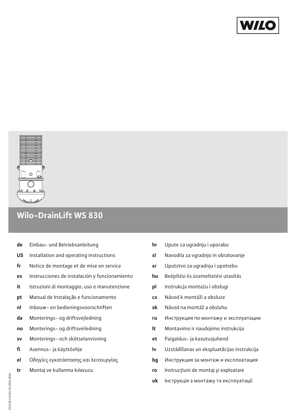Wilo DrainLift WS 830 User Manual | 26 pages