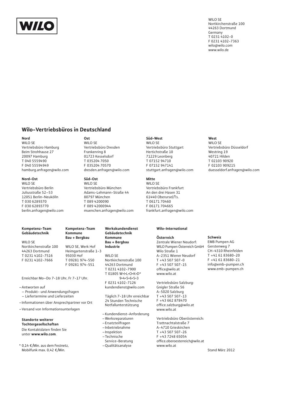 Wilo-vertriebsbüros in deutschland | Wilo DrainLift WS 830 User Manual | Page 26 / 26