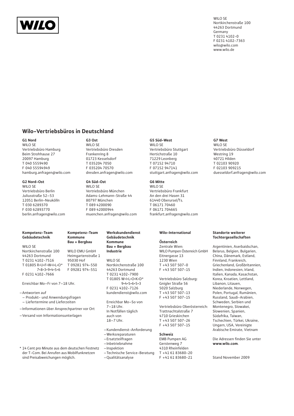 Wilo-vertriebsbüros in deutschland | Wilo TWI 5-SE User Manual | Page 18 / 18