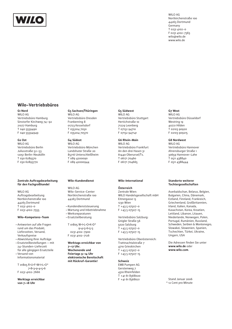 Wilo-vertriebsbüros | Wilo Drain TM 25_6 User Manual | Page 124 / 124