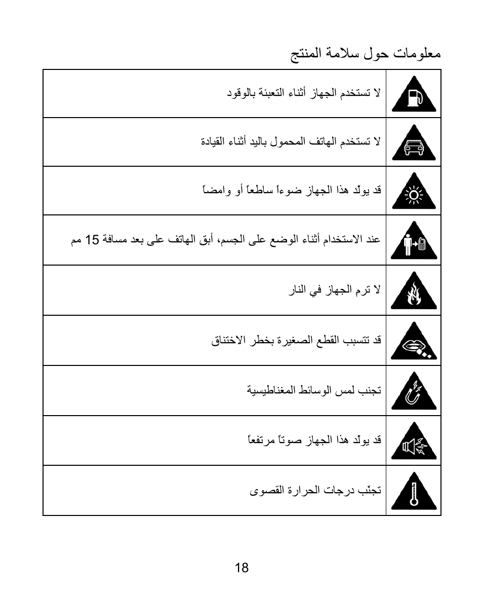 ﺞﺘﻨﻤﻟا ﺔﻣﻼﺳ لﻮﺣ تﺎﻣﻮﻠﻌﻣ | ZTE V881 User Manual | Page 20 / 58