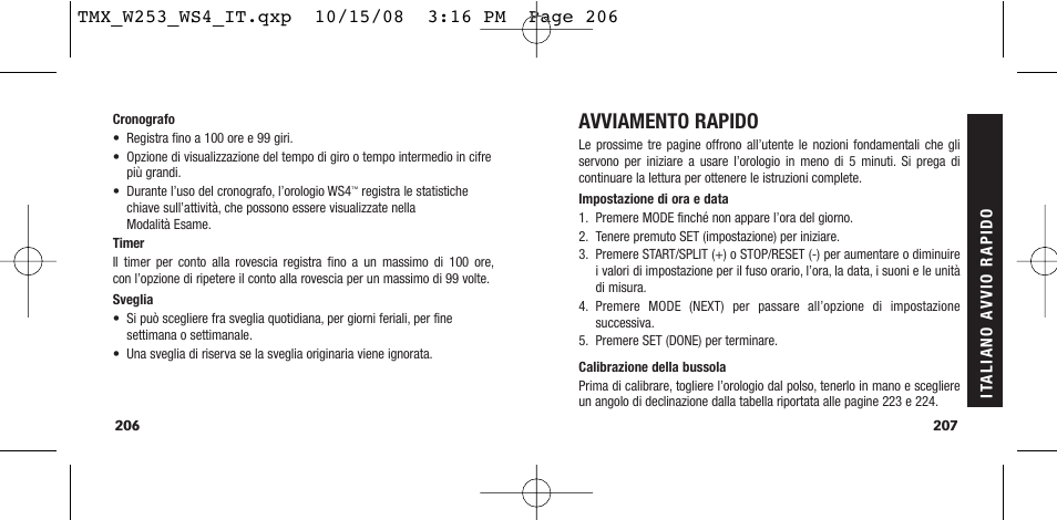 Avviamento rapido | Timex T49761 User Manual | Page 106 / 179