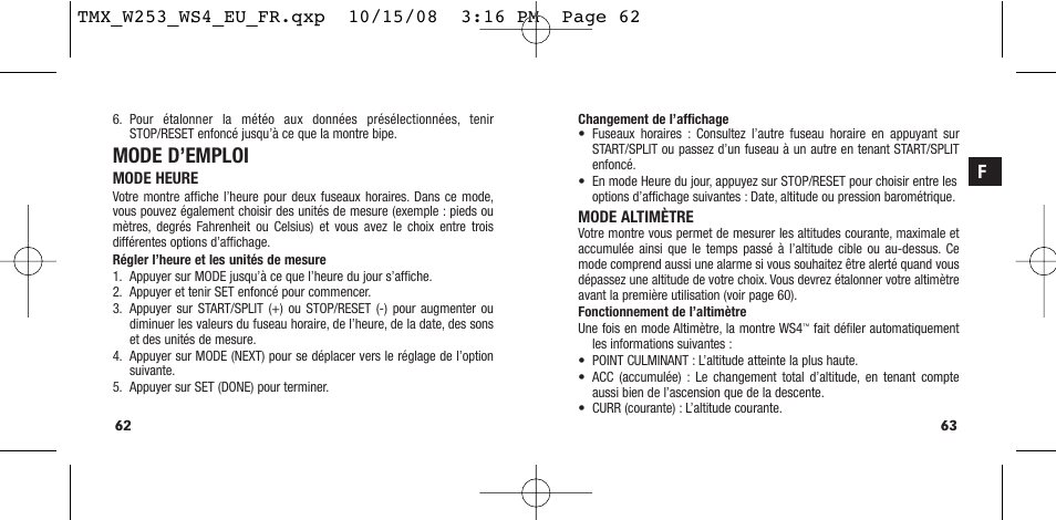 Mode d’emploi | Timex T49761 User Manual | Page 34 / 179