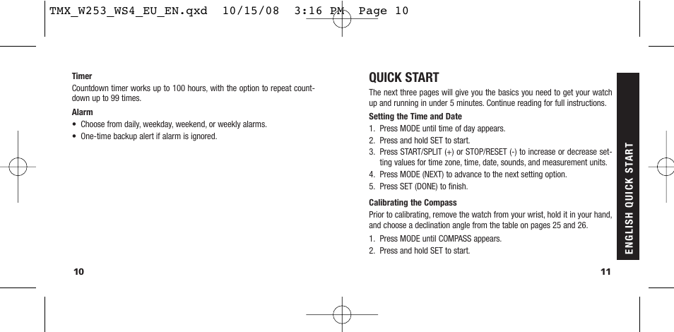 Quick start | Timex T49761 User Manual | Page 8 / 179