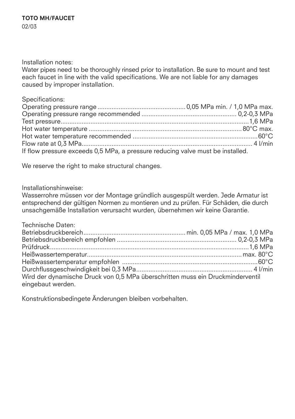 Toto VL10065C User Manual | Page 2 / 8