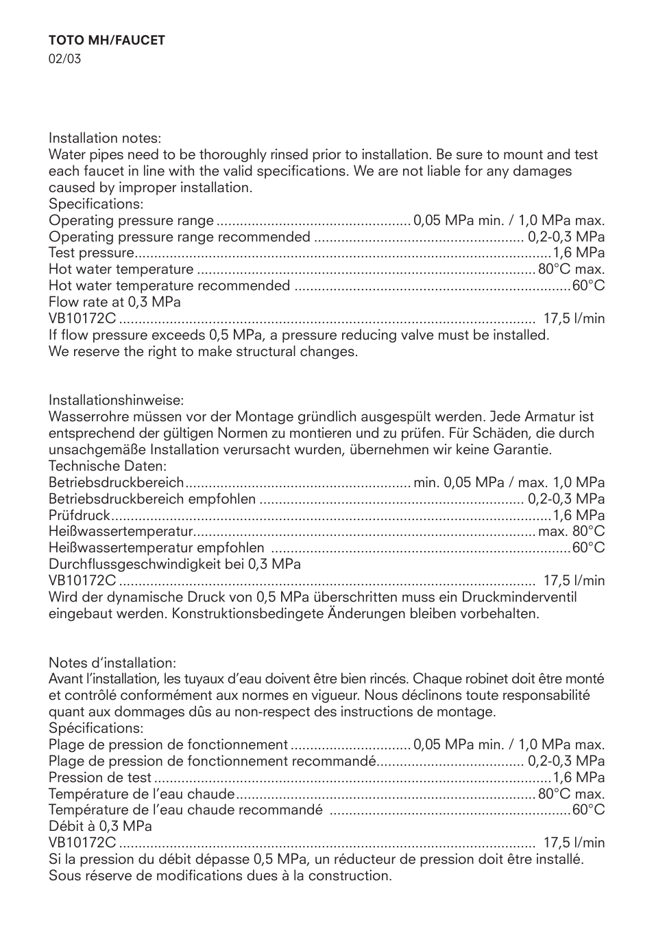 Toto VB10172C User Manual | Page 2 / 8