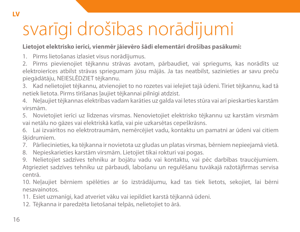 Svarīgi drošības norādījumi | Acme KA-200 User Manual | Page 16 / 78