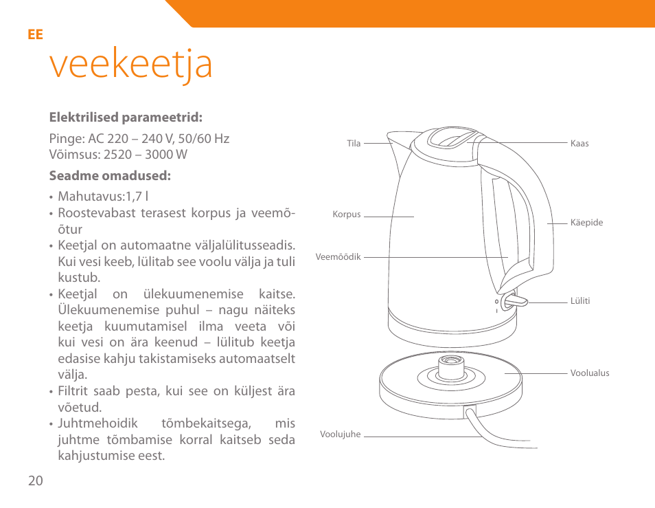 Veekeetja | Acme KA-200 User Manual | Page 20 / 78