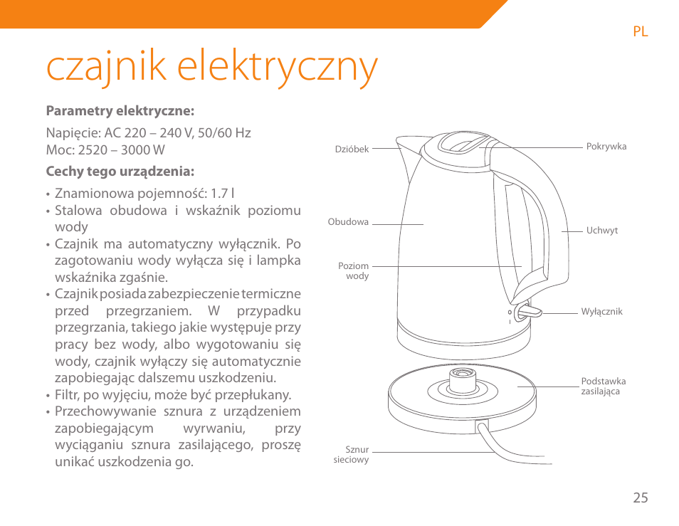 Czajnik elektryczny | Acme KA-200 User Manual | Page 25 / 78