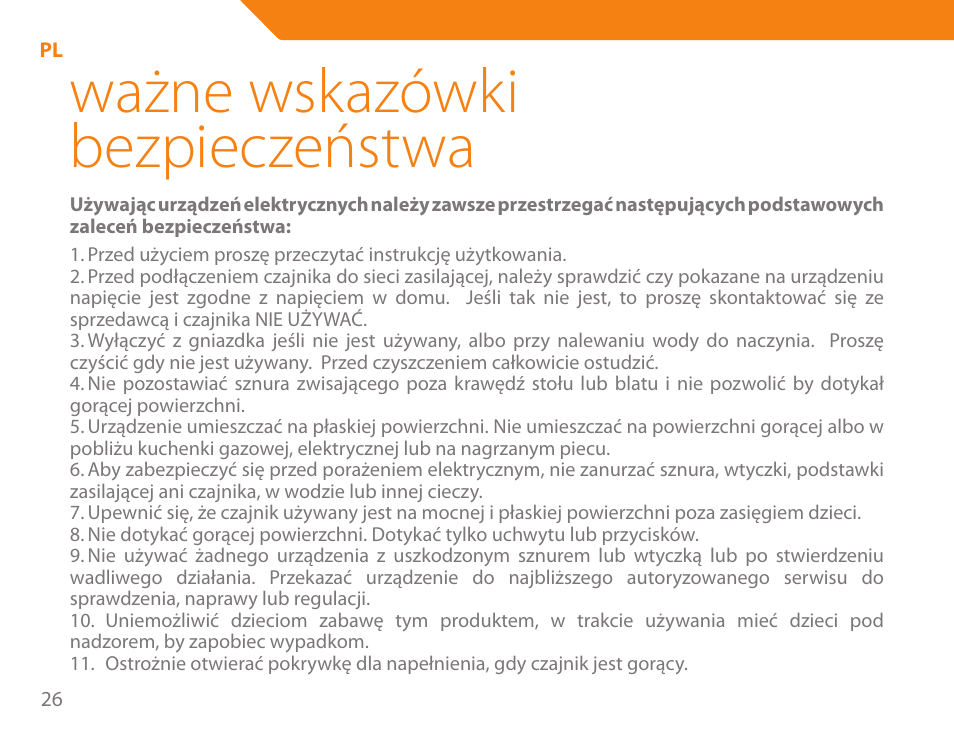 Ważne wskazówki bezpieczeństwa | Acme KA-200 User Manual | Page 26 / 78