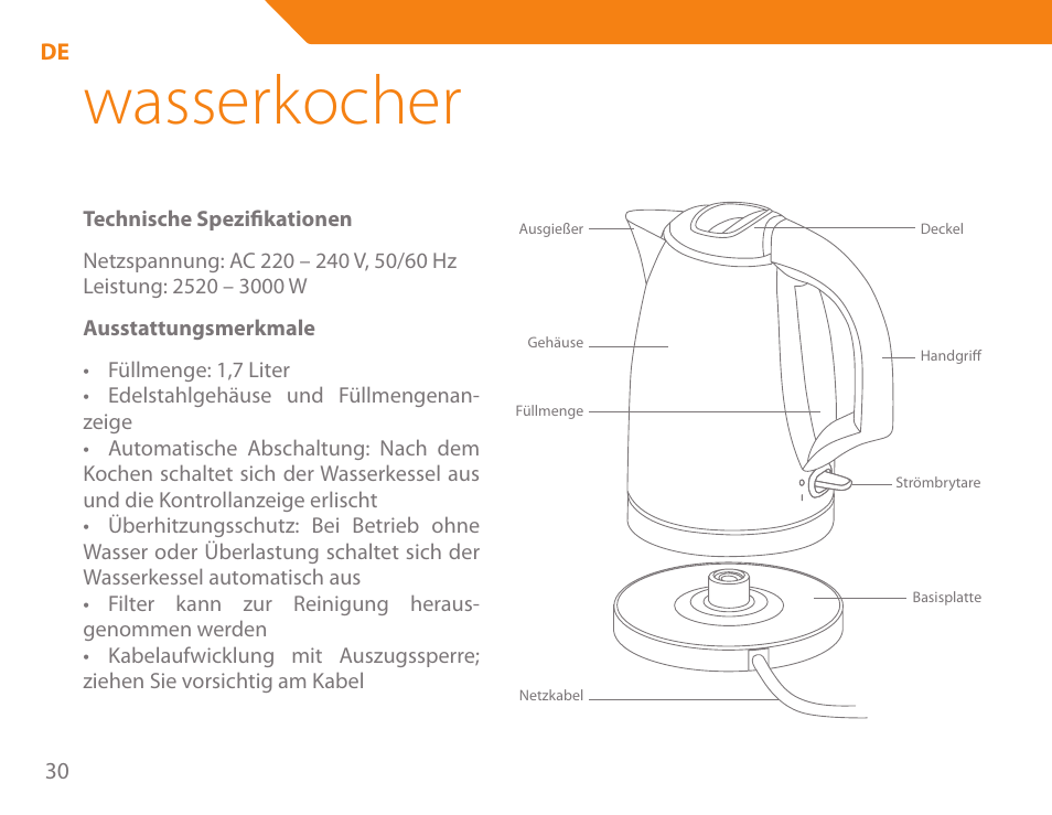 Wasserkocher | Acme KA-200 User Manual | Page 30 / 78