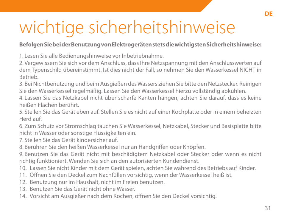 Wichtige sicherheitshinweise | Acme KA-200 User Manual | Page 31 / 78