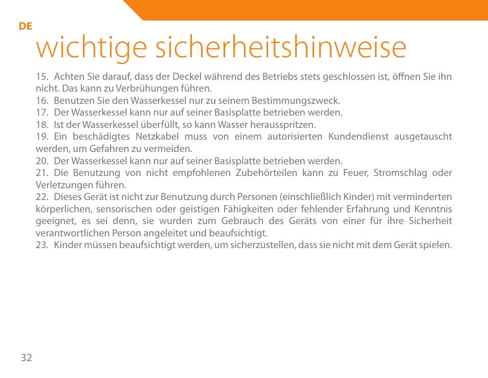 Wichtige sicherheitshinweise | Acme KA-200 User Manual | Page 32 / 78