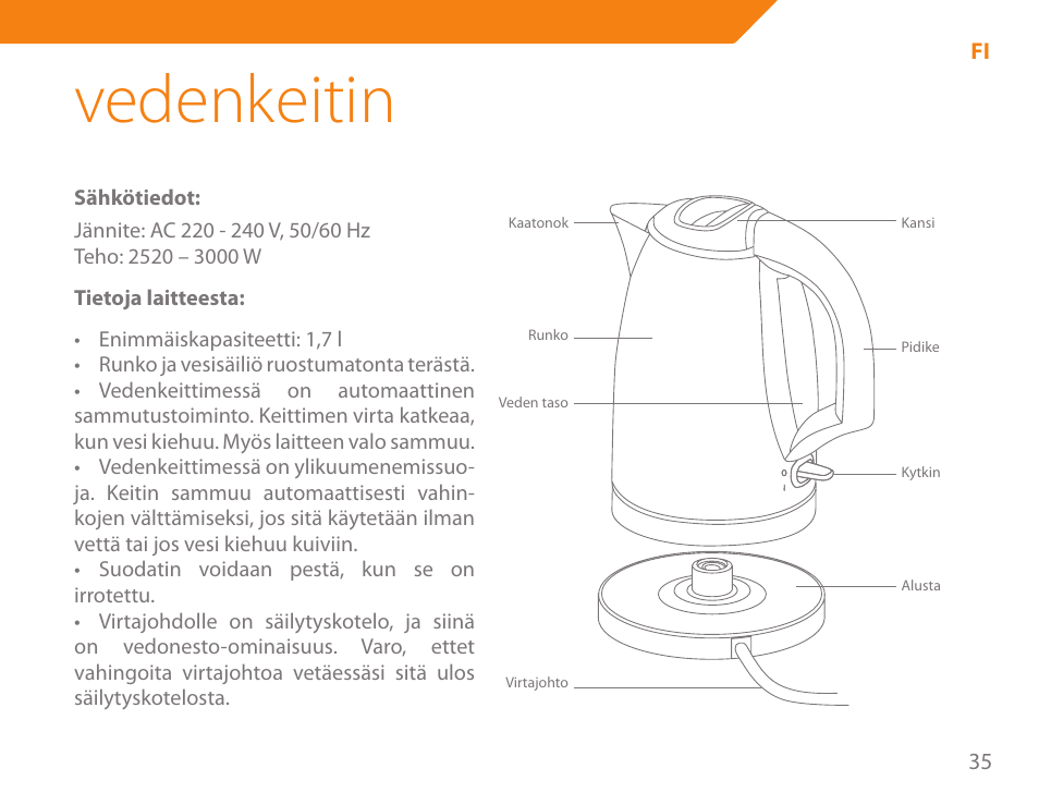 Vedenkeitin | Acme KA-200 User Manual | Page 35 / 78