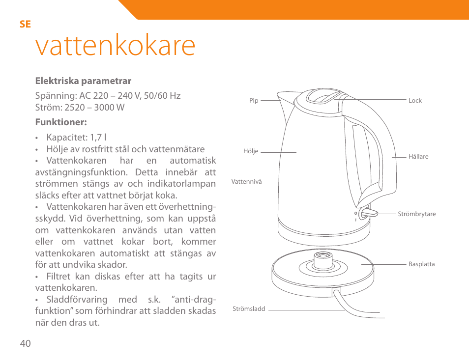 Vattenkokare | Acme KA-200 User Manual | Page 40 / 78