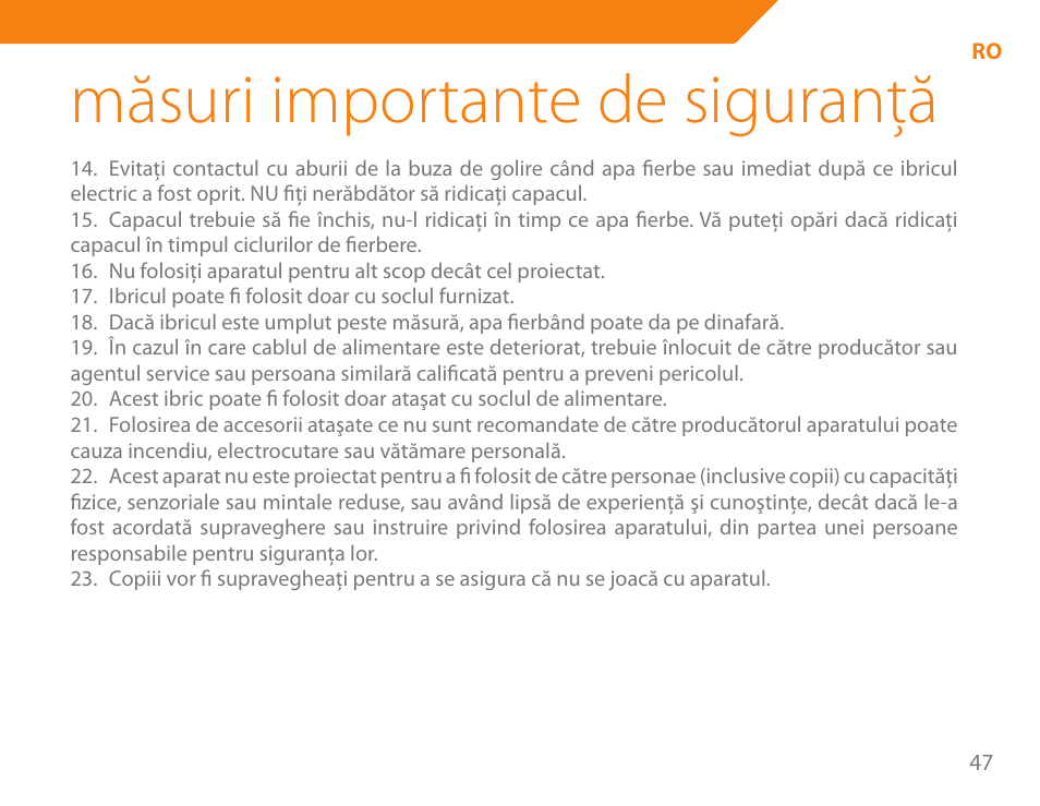 Măsuri importante de siguranţă | Acme KA-200 User Manual | Page 47 / 78