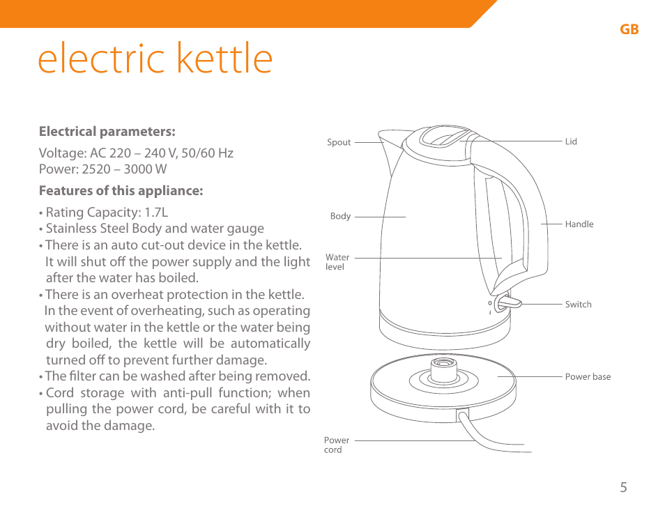 Electric kettle | Acme KA-200 User Manual | Page 5 / 78