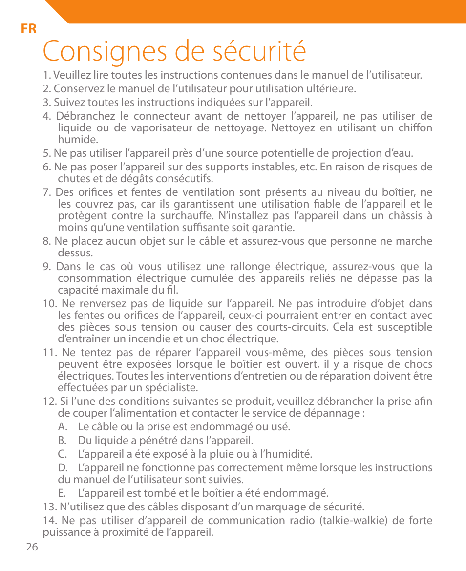 Consignes de sécurité | Acme HB410 User Manual | Page 26 / 44